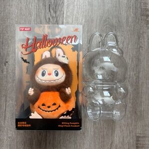 Pop Mart Happy Halloween Sitting Pumpkin Labubu with Case Plush Pendant Popmart